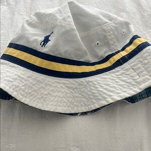 Ralph Lauren White Bucket Hat with Navy and Yellow Stripe Trim